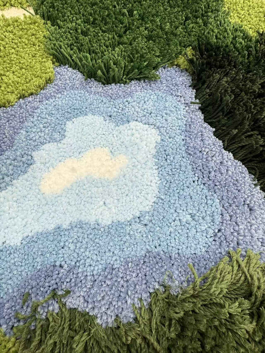 3D Forest Lake Flocked Carpet