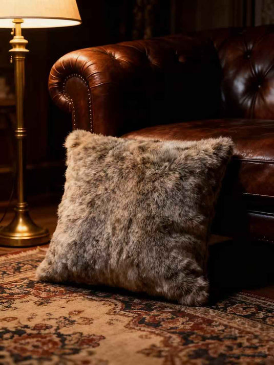Natural Gray Rabbit Fur Imitation Throw Pillow - Fucolina