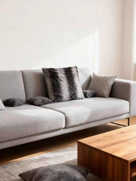Luxury Throw Pillow with Advanced Gray - Tone Rabbit Fur Imitation - Fucolina