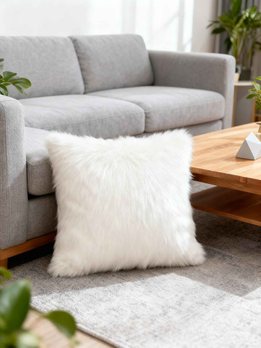 Pure White Faux Fur Throw Pillow - Fucolina