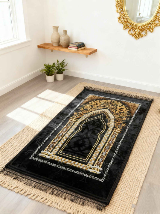 Black - Gold Luxury Prayer Rug - Fucolina
