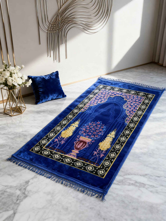 Royal Blue Floral Arch Prayer Rug - Fucolina