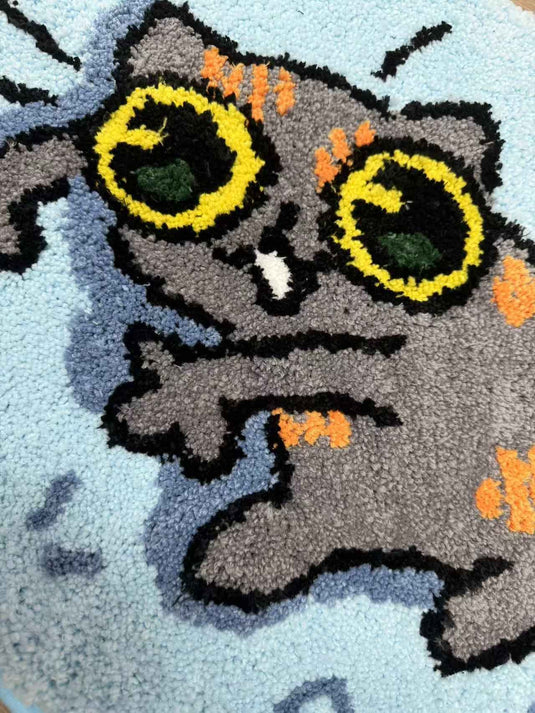 Grey Cute Cat-shaped Flocked Carpet