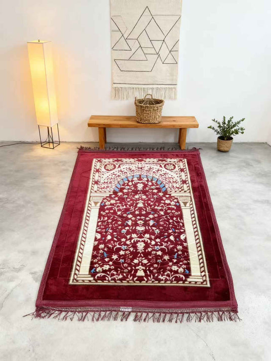 Burgundy Floral Arch Prayer Rug - Fucolina