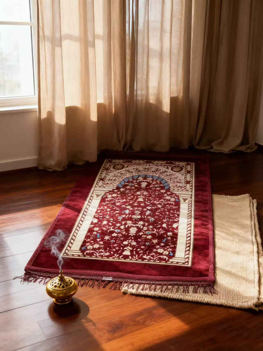 Burgundy Floral Arch Prayer Rug - Fucolina