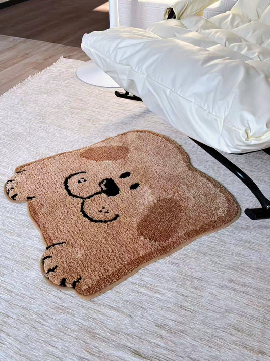 Dog Face Plush Rug with Stitched Details and Soft Texture - Fucolina
