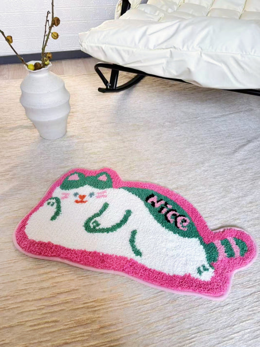 Plush Cat Rug with "NICE" Design and Green Band - Fucolina