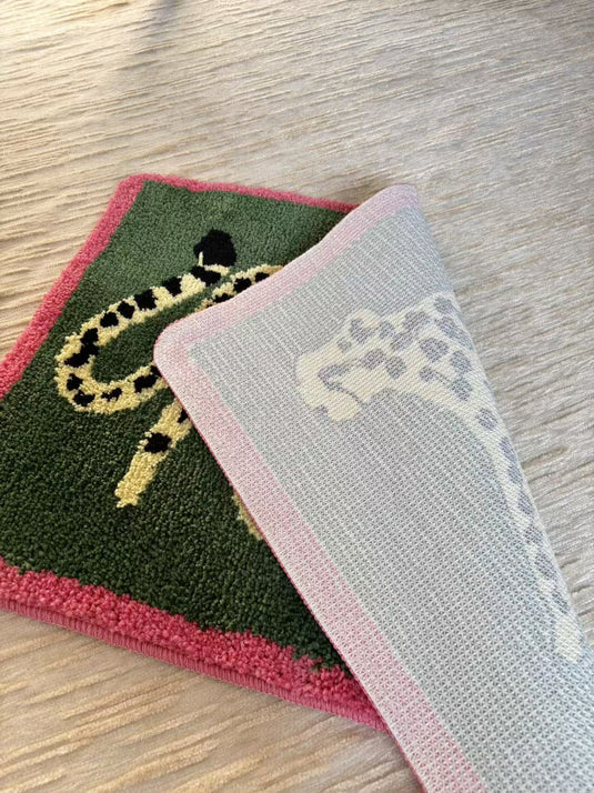 Leopard Print Rectangular Rug with Pink and Green Border - Fucolina