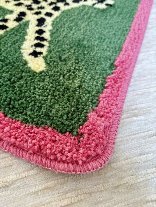 Leopard Print Rectangular Rug with Pink and Green Border - Fucolina