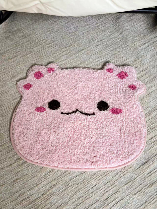Pink Plush Cartoon Prayer Rug with Face Design and Square Patterns - Fucolina