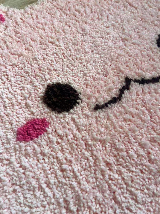Pink Plush Cartoon Prayer Rug with Face Design and Square Patterns - Fucolina