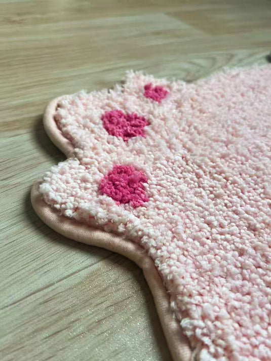 Pink Plush Cartoon Prayer Rug with Face Design and Square Patterns - Fucolina