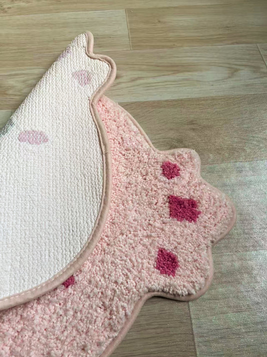 Pink Plush Cartoon Prayer Rug with Face Design and Square Patterns - Fucolina