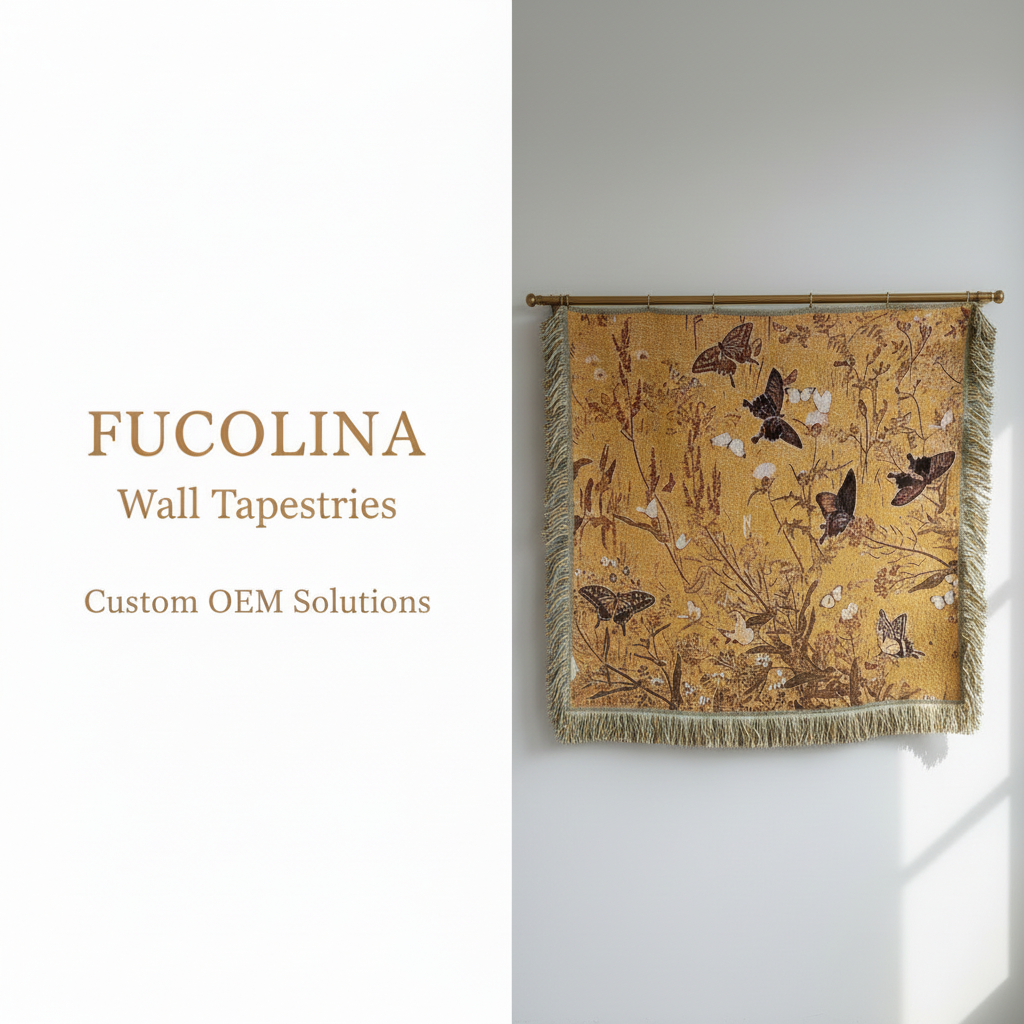 Jacquard wall tapestry wildflower butterfly golden mustard OEM ODM low MOQ wholesale supplier Fucolina