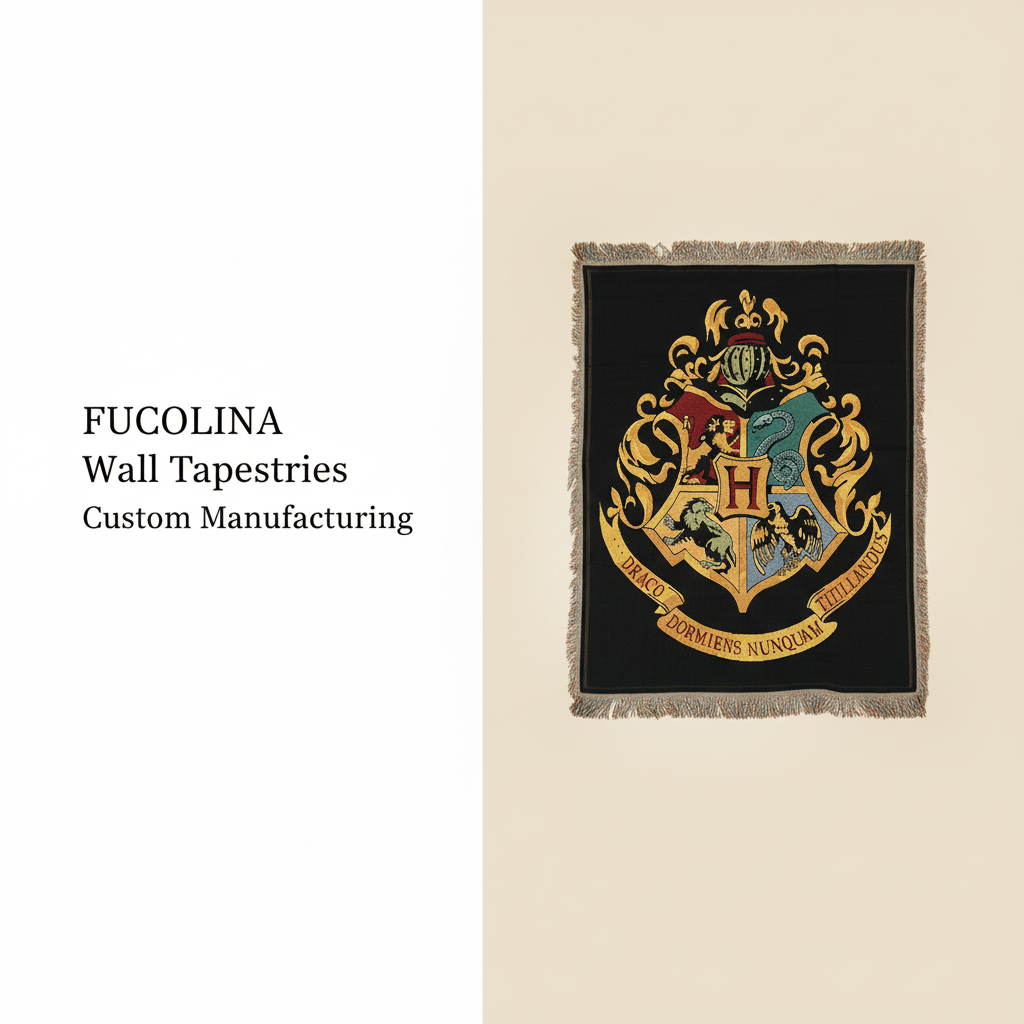 Jacquard wall tapestry color accuracy — Hogwarts heraldic black & gold OEM ODM low MOQ wholesale