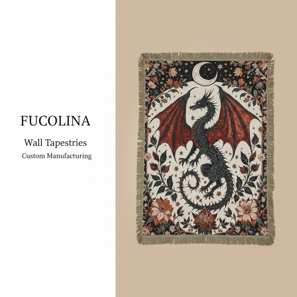Mythic Dragon Jacquard Wall Tapestry black burgundy OEM ODM low MOQ wholesale supplier Fucolina