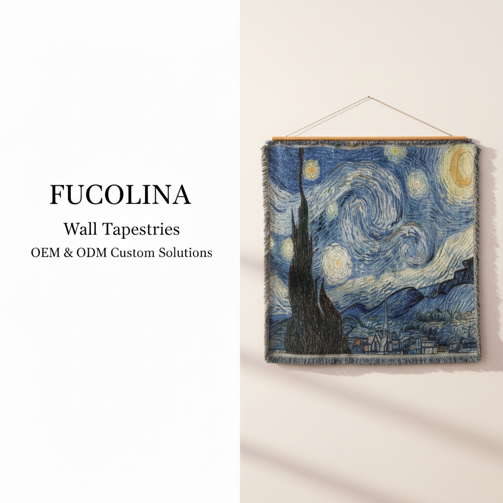 Van Gogh-Inspired Starry Night Jacquard Wall Tapestry Indigo Gold - Fucolina OEM