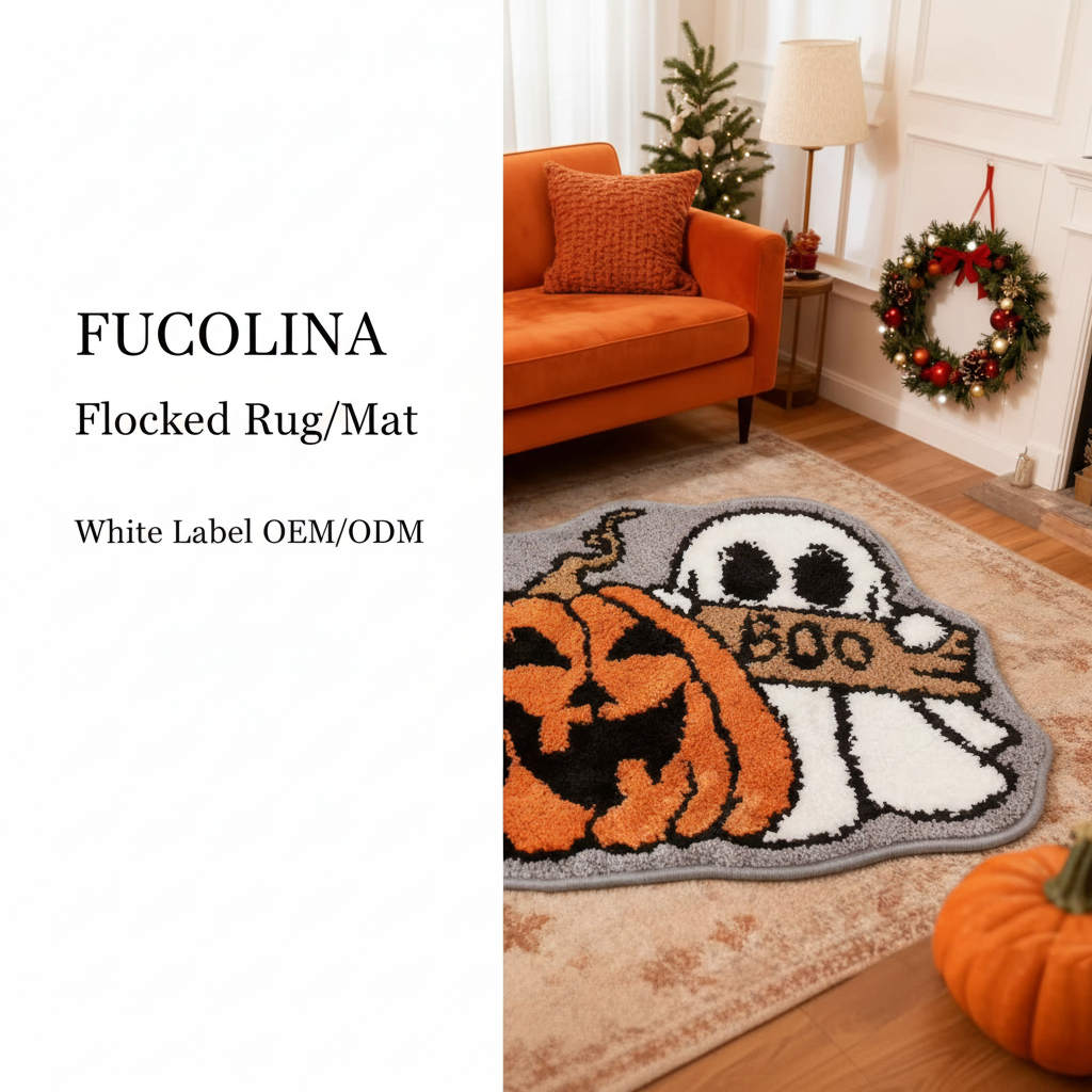 Halloween Pumpkin and Black Cat Flocked Rug in Living Room - Fucolina OEM Wholesale