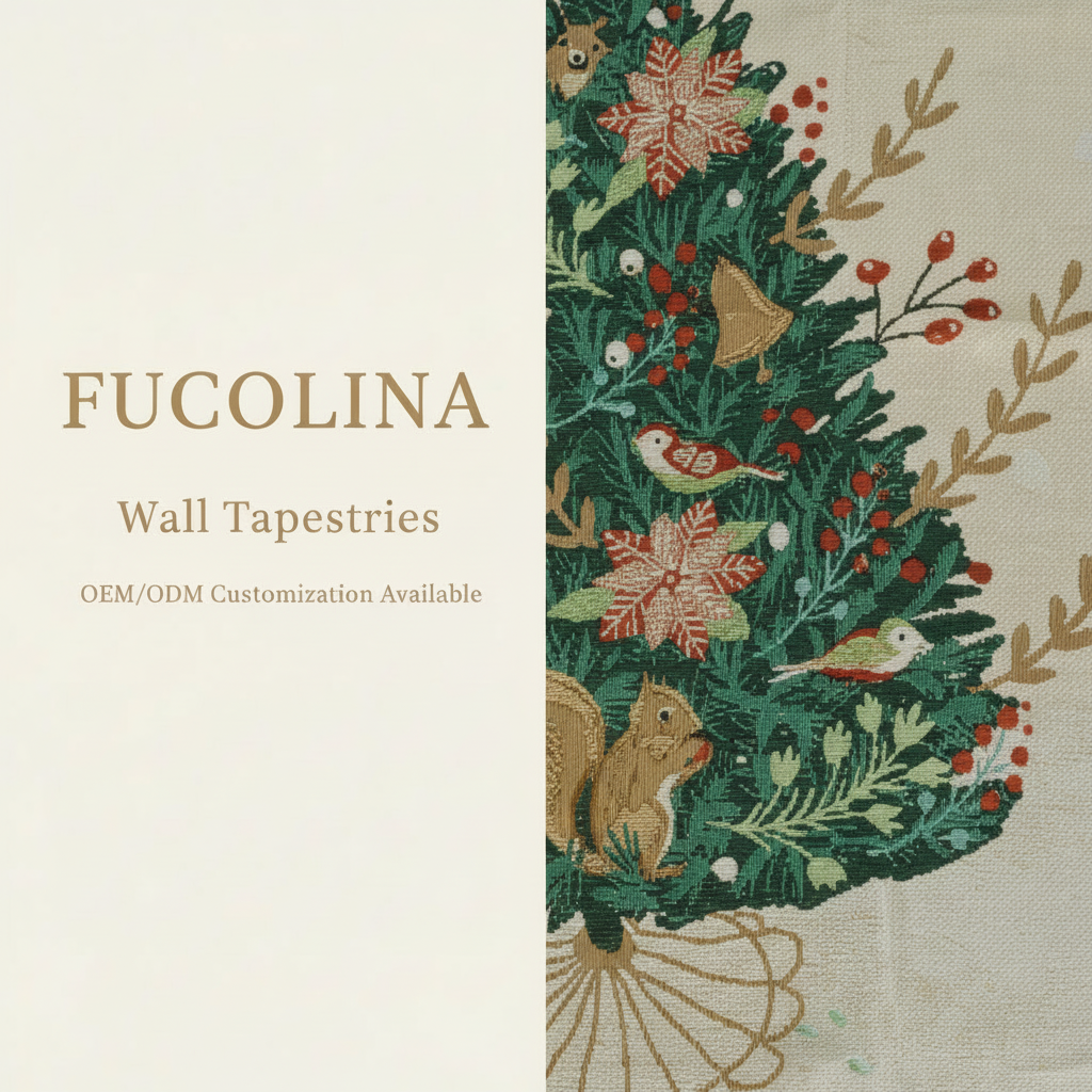 Vintage Christmas Tree Jacquard Wall Tapestry – Cream & Forest Green Woven Holiday Decor | OEM/ODM Low MOQ