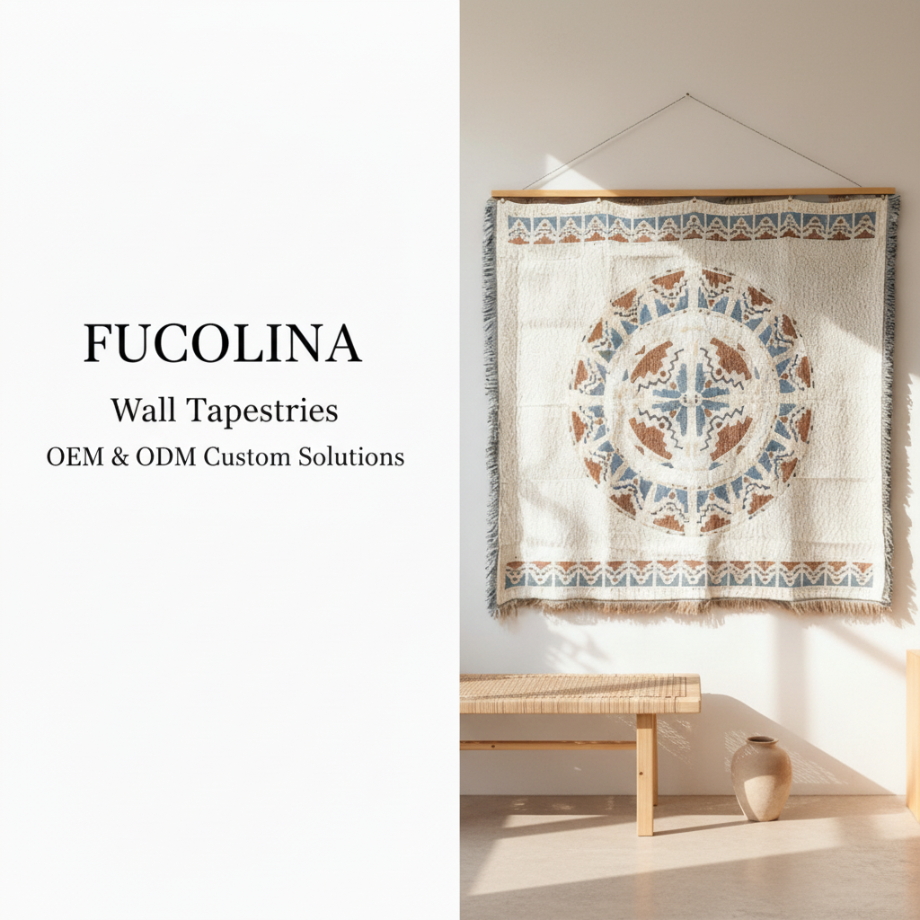 Southwestern Mandala Jacquard Wall Tapestry in Boho Living Room - Cream and Blue