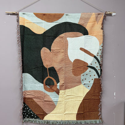 Abstract Woman Portrait Woven Tapestry | Modern Earthy Tones Wall Art - Fucolina