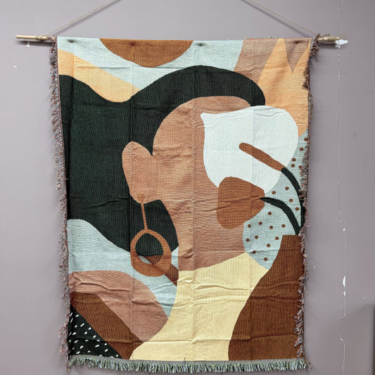 Abstract Woman Portrait Woven Tapestry | Modern Earthy Tones Wall Art - Fucolina