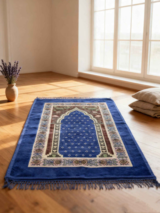 Royal Blue Floral Arch Prayer Rug - Fucolina