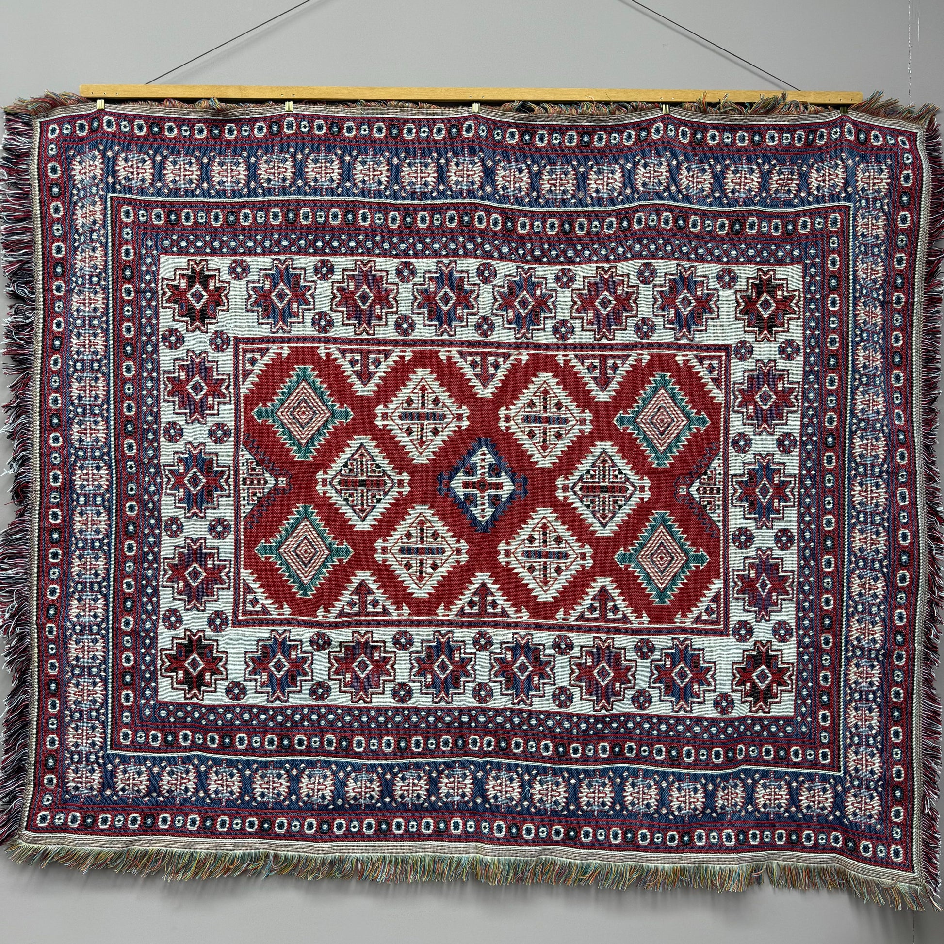 Bohemian Geometric Woven Tapestry Blanket | Kilim Style Tribal Wall Hanging - Fucolina
