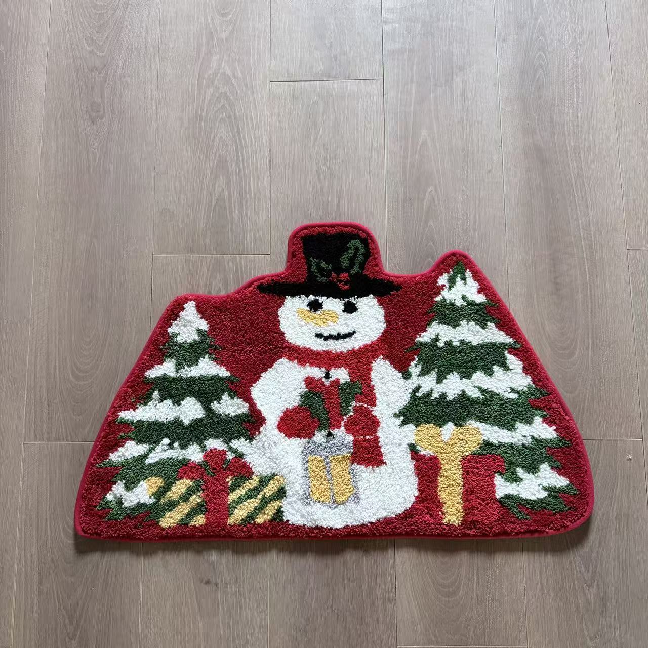 Vintage Christmas Snowman Tufted Rug | Festive Holiday Accent Floor Mat - Fucolina