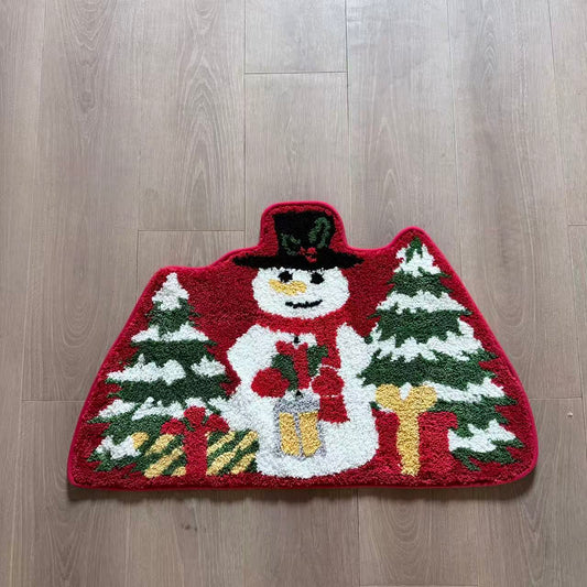 Vintage Christmas Snowman Tufted Rug | Festive Holiday Accent Floor Mat - Fucolina
