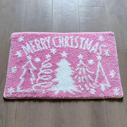 Pink "Merry Christmas" Tufted Rug | Danish Pastel Holiday Accent Mat - Fucolina