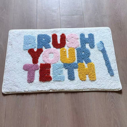 "Brush Your Teeth" Tufted Bathroom Mat | Fun & Colorful Kids Bath Rug - Fucolina
