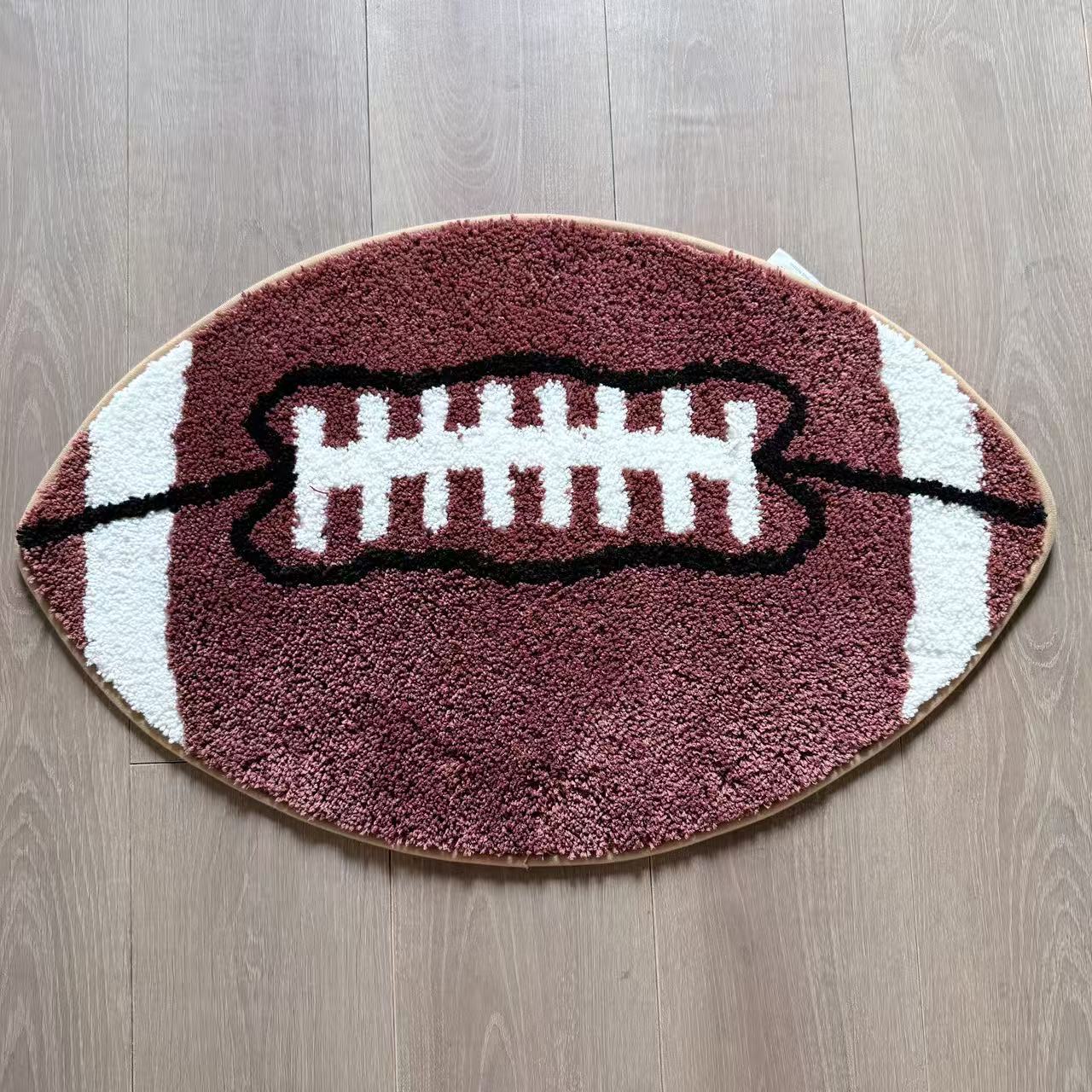 American Football Shaped Tufted Rug | Sports Theme Accent Mat for Kids Room & Man Cave - Fucolina