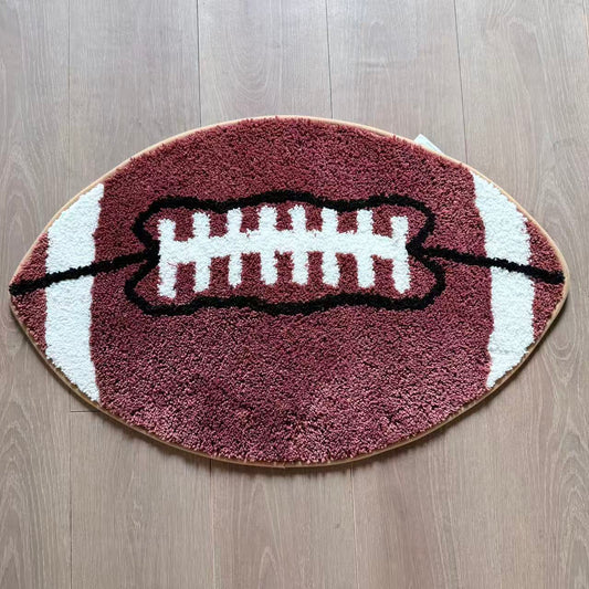American Football Shaped Tufted Rug | Sports Theme Accent Mat for Kids Room & Man Cave - Fucolina