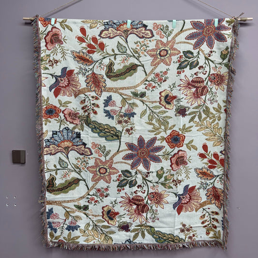 Vintage Floral Woven Tapestry Blanket | Botanical Garden Wall Hanging Decor - Fucolina