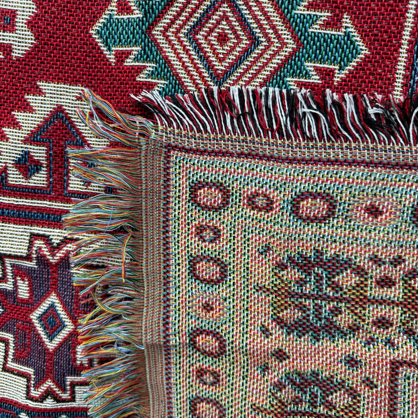 Bohemian Geometric Woven Tapestry Blanket | Kilim Style Tribal Wall Hanging - Fucolina