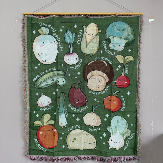 "Cute Veggie Friends" Woven Tapestry | Kawaii Vegetable Kitchen & Nursery Decor - Fucolina