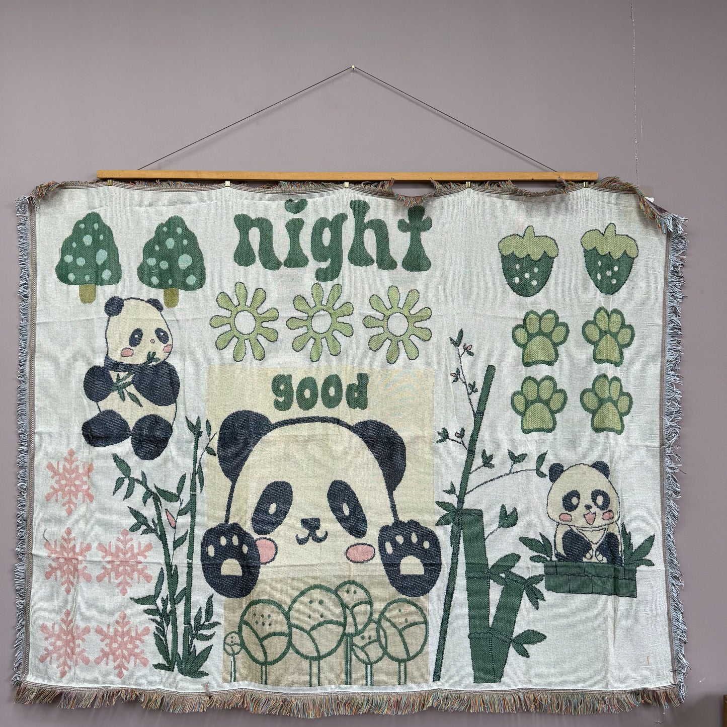 "Good Night Panda" Woven Tapestry Blanket | Cute Kawaii Kids Room & Nursery Decor - Fucolina