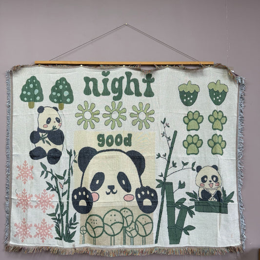 "Good Night Panda" Woven Tapestry Blanket | Cute Kawaii Kids Room & Nursery Decor - Fucolina