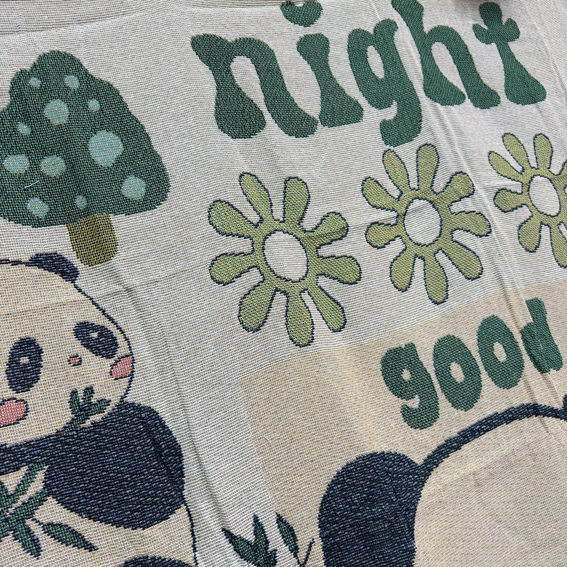 "Good Night Panda" Woven Tapestry Blanket | Cute Kawaii Kids Room & Nursery Decor - Fucolina