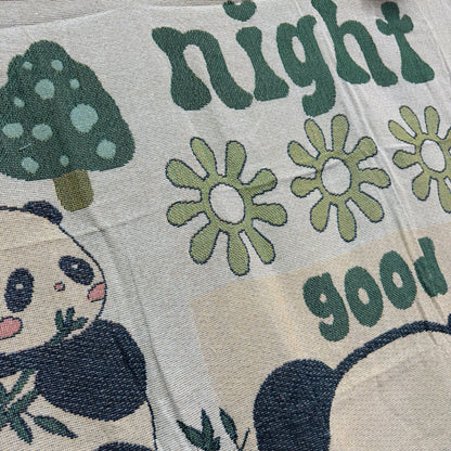 "Good Night Panda" Woven Tapestry Blanket | Cute Kawaii Kids Room & Nursery Decor - Fucolina