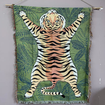 "Tiger Rug" Graphic Woven Tapestry | Jungle Cat Bohemian Wall Hanging - Fucolina