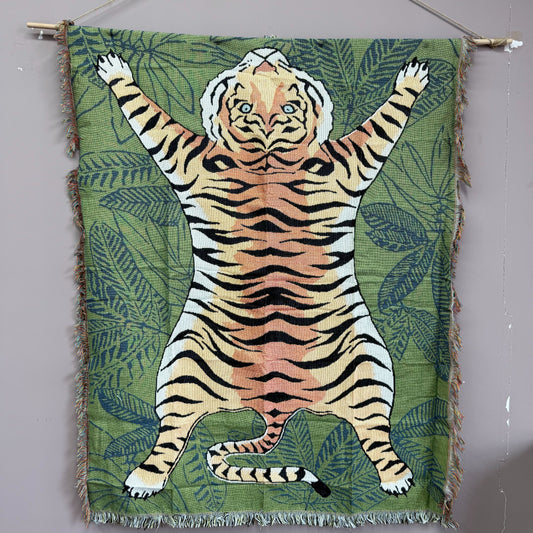 "Tiger Rug" Graphic Woven Tapestry | Jungle Cat Bohemian Wall Hanging - Fucolina