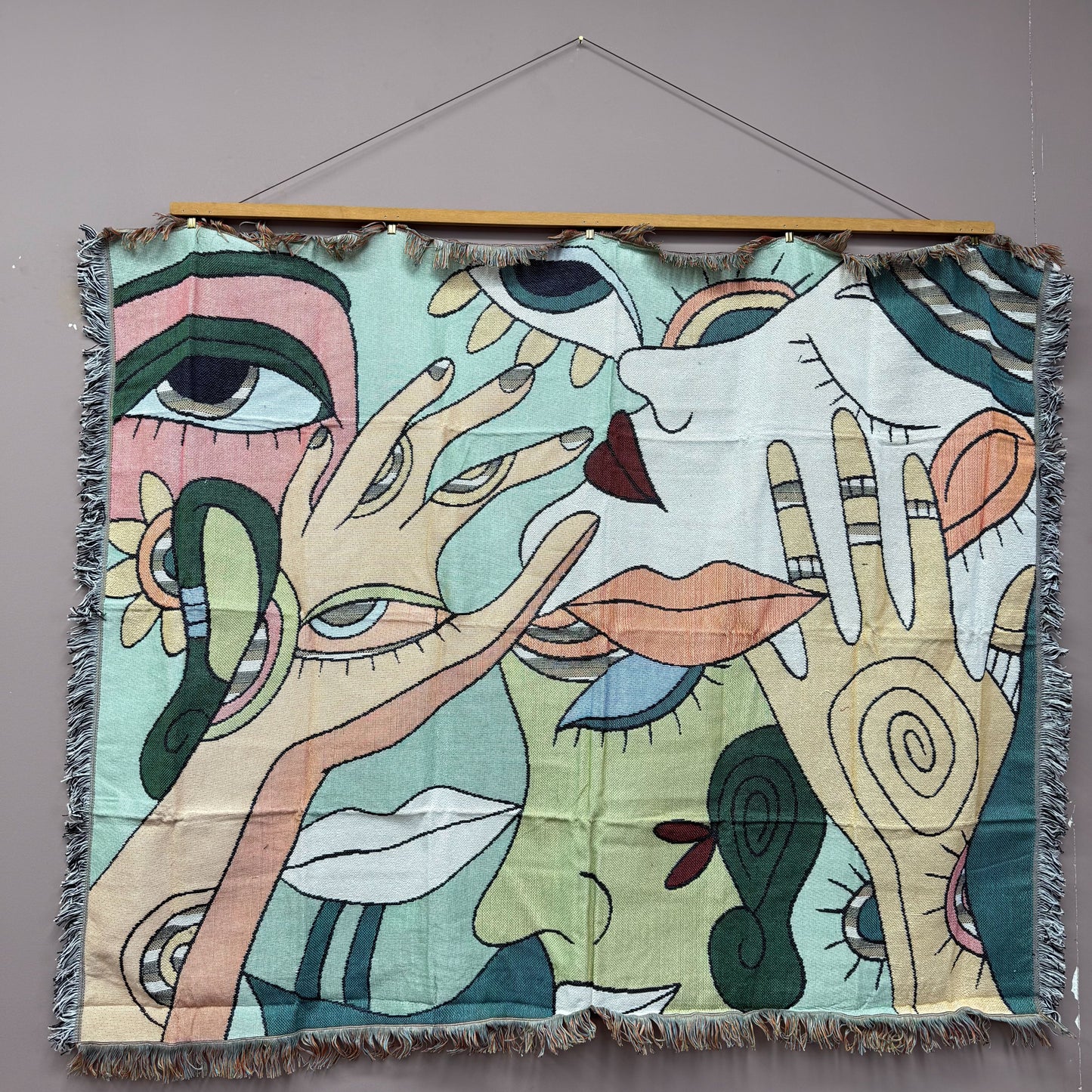 Abstract Faces & Hands Woven Tapestry | Modern Picasso Inspired Wall Art - Fucolina
