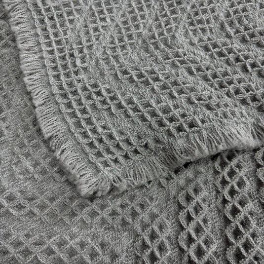 Gray Geometric Textured Woven Rug | Waffle Rug - Fucolina