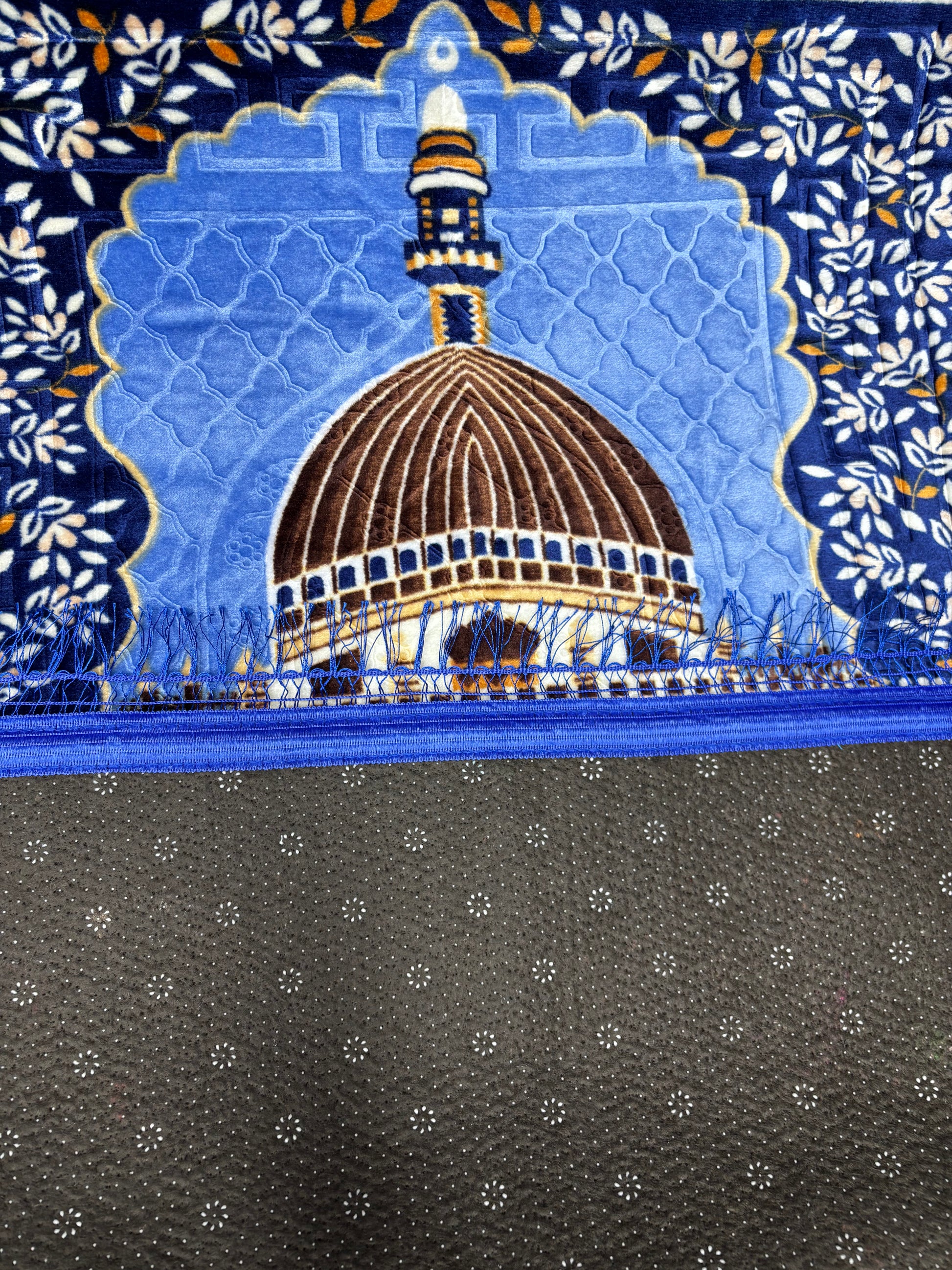 Plush Velvet Islamic Prayer Rug - Blue Mosque Design Sajjāda Janamaz - Fucolina
