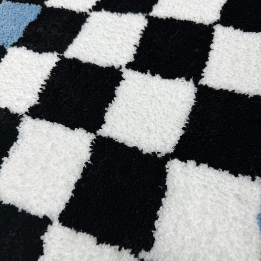 Checkerboard Snake & Flower Tufted Rug | Y2K Danish Pastel Accent Mat - Fucolina