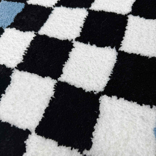 Checkerboard Snake & Flower Tufted Rug | Y2K Danish Pastel Accent Mat - Fucolina