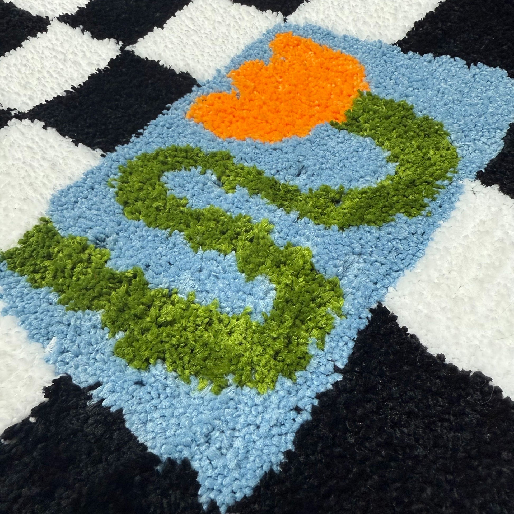 Checkerboard Snake & Flower Tufted Rug | Y2K Danish Pastel Accent Mat - Fucolina