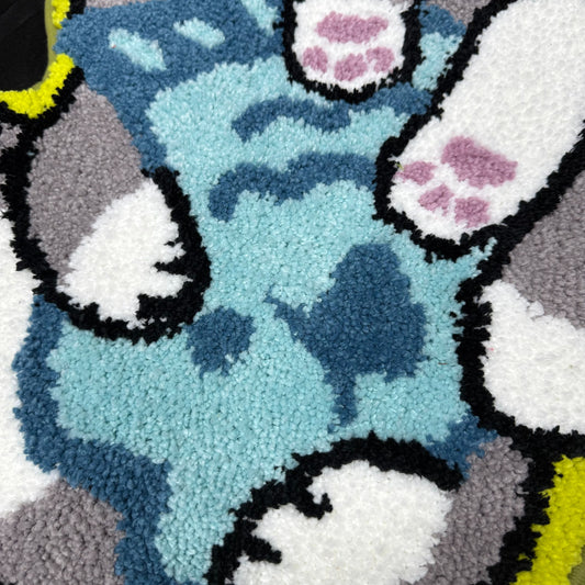 Cute Cat with Fish Tufted Rug | Kawaii Feline Accent Mat for Kids Room - Fucolina